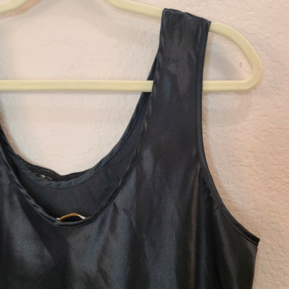 Escapades Top Women Large Black Satin Blouse Tank Embroidered Sleeveless Flowy - Picture 8 of 12